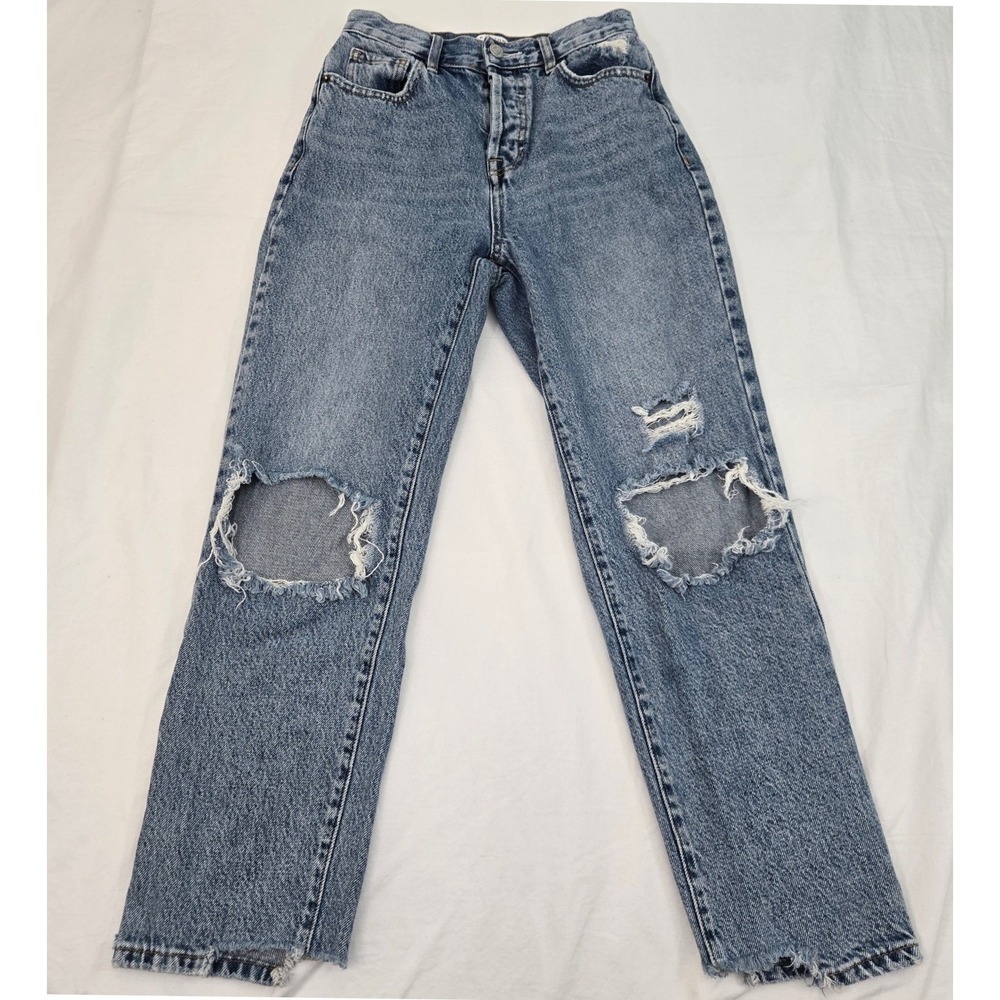 PacSun High Rise Straight Ripped Jeans W24 x26 Raw Hem 100% Cotton Button Fly